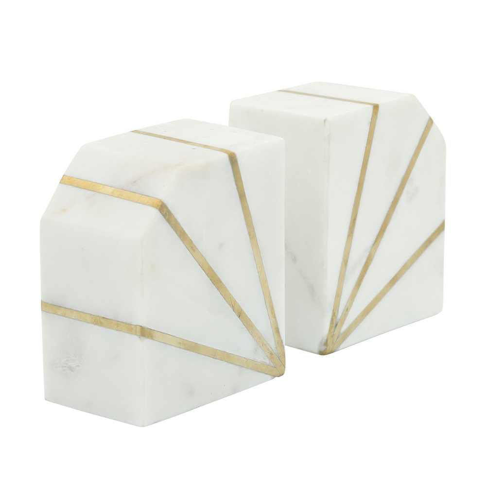 Picture of Marble 5" Polished Bookends with Gold Inlays - Set of 2 - White