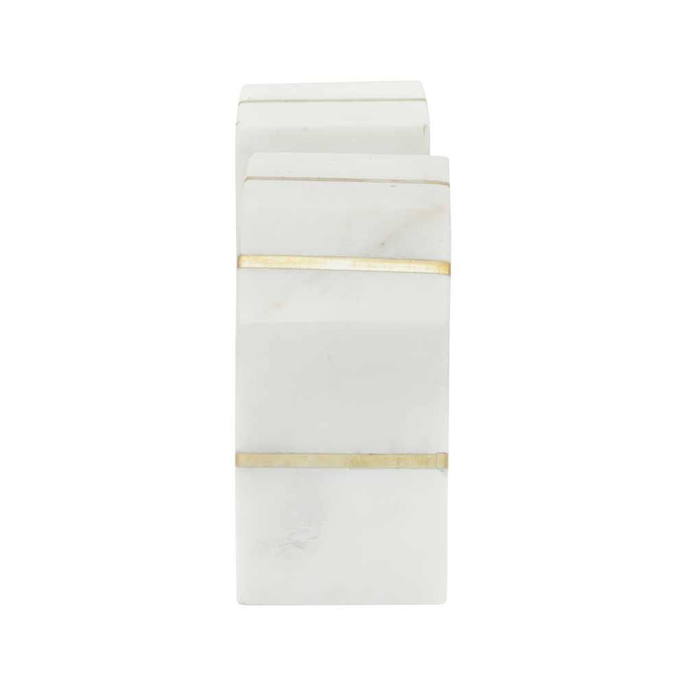 Picture of Marble 5" Polished Bookends with Gold Inlays - Set of 2 - White
