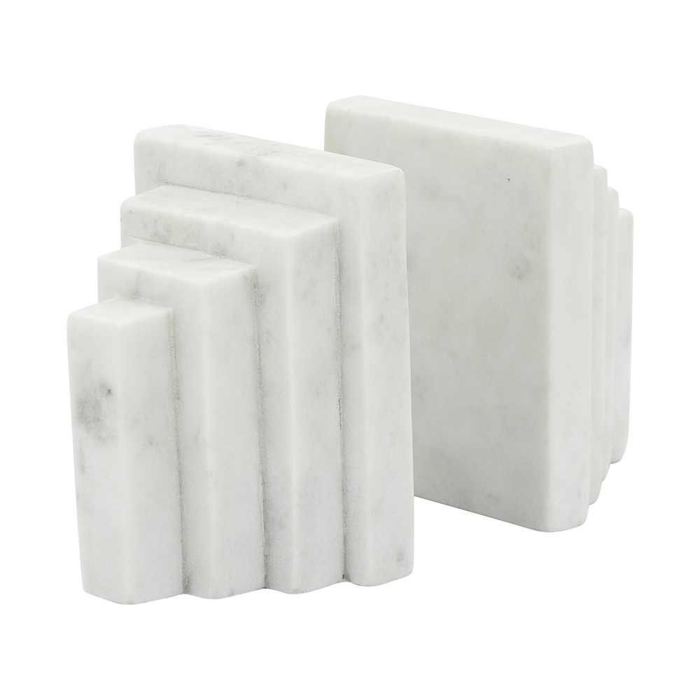 Picture of Marble 5" Block Bookends - Set of 2 - White