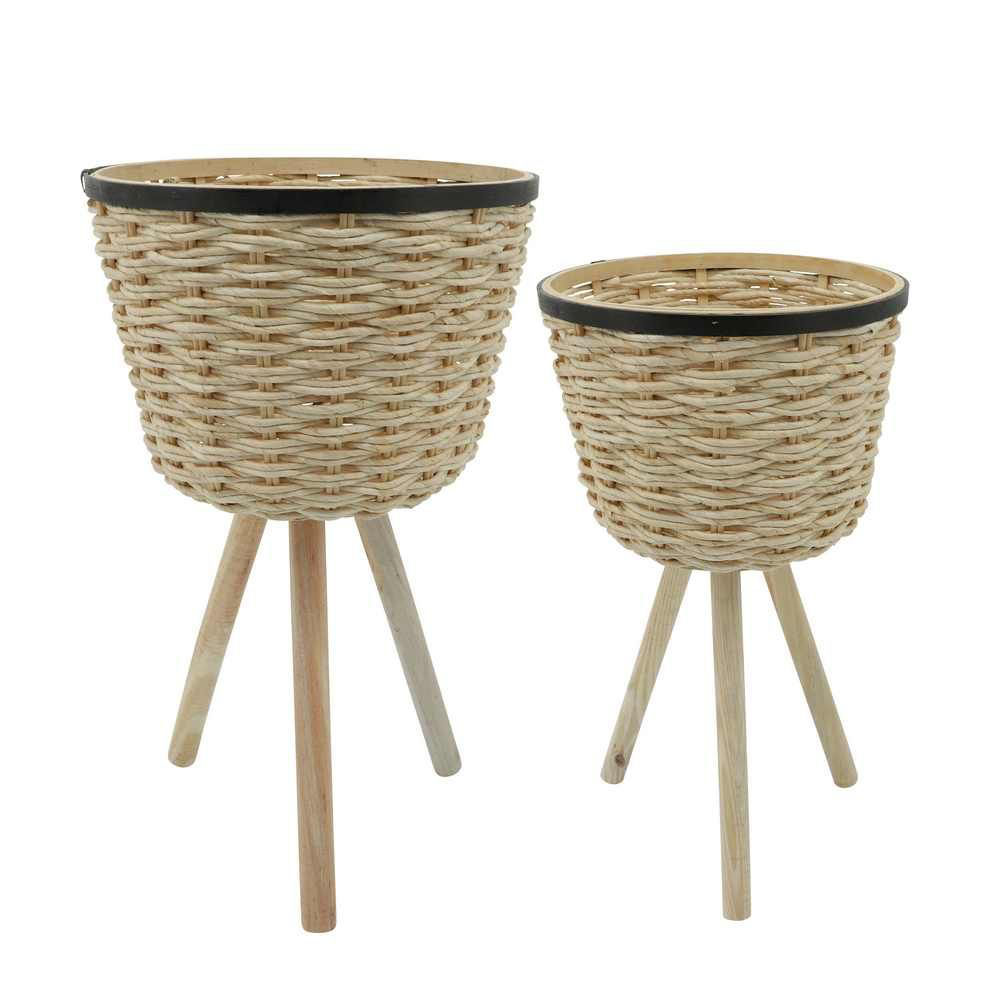 Picture of Wicker Footed Planters - Set of 2 - White