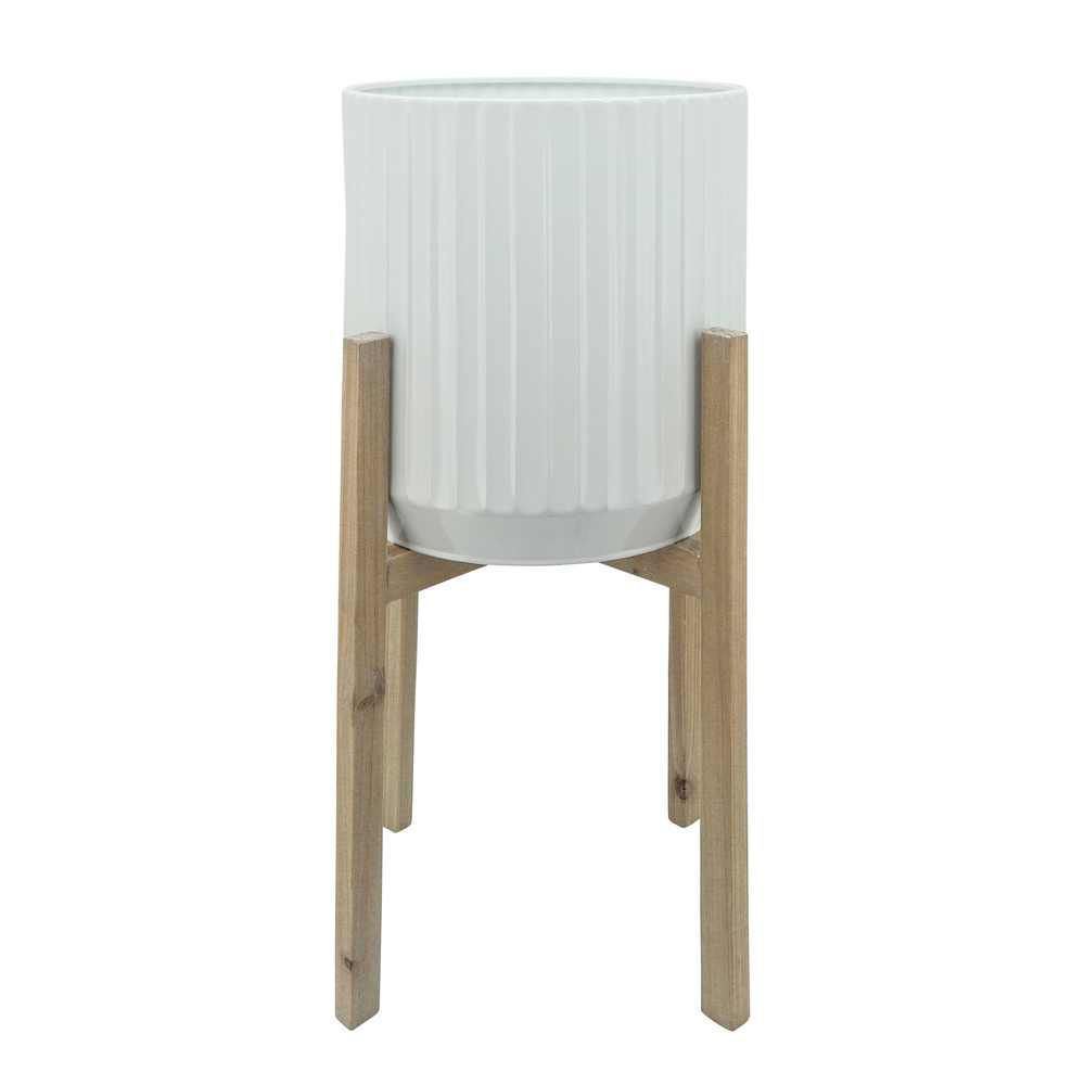 Picture of Ridged Planters in Wood Stand - Set of 2 - White