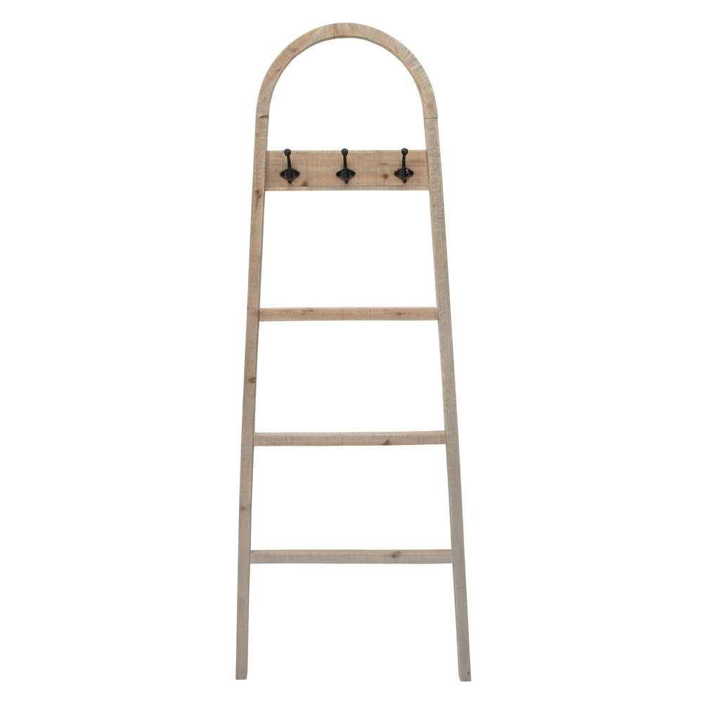 Picture of Wooden 68" Decorative Ladder with Hooks - Brown