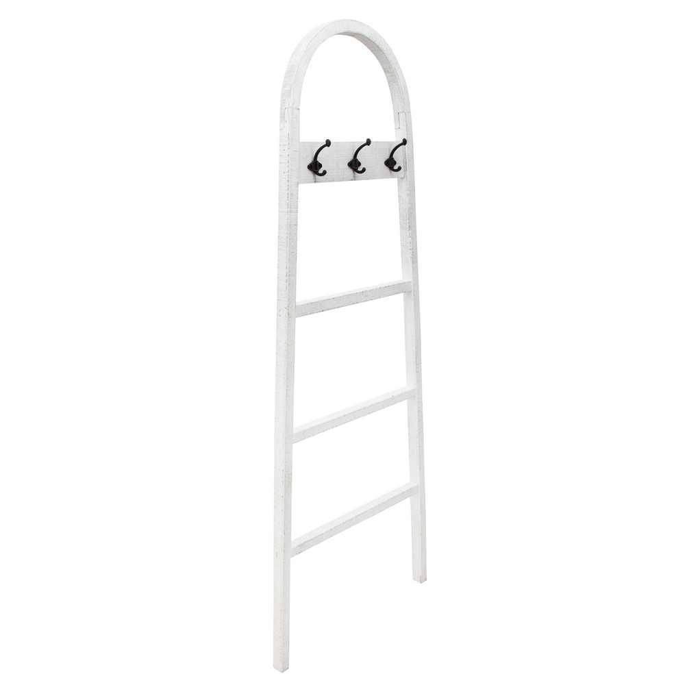 Picture of Wooden 68" Decorative Ladder with Hooks - White