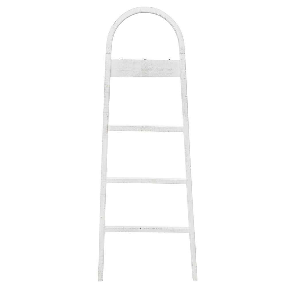 Picture of Wooden 68" Decorative Ladder with Hooks - White