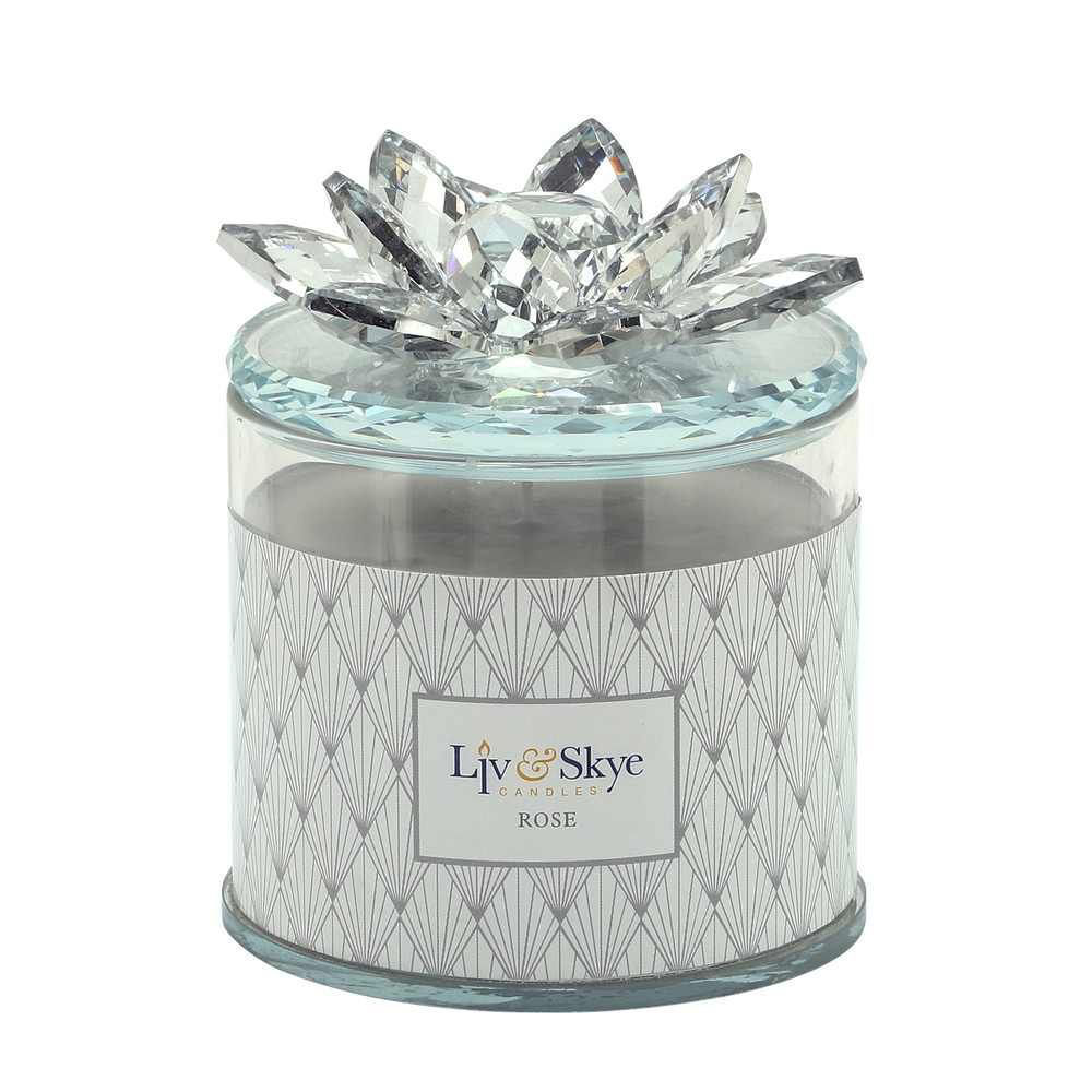 Picture of Crystal 5" Soy Candle Lotus Box - Silver