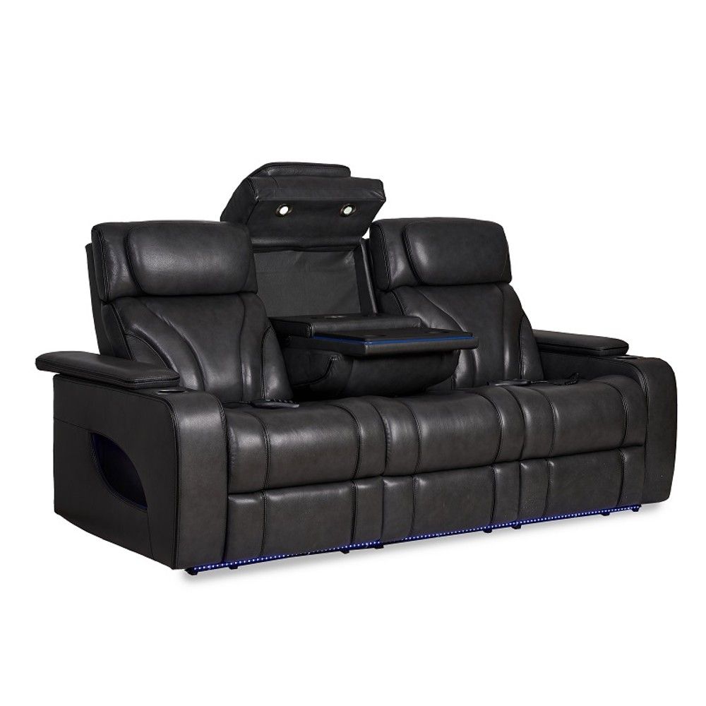 Picture of Pete Zero-Gravity Leather Reclining Sofa with Heat and Massage - Gray