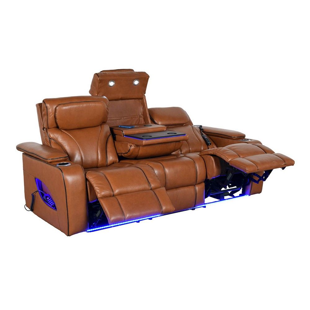 Pete Zero Gravity Leather Reclining Sofa with Heat and Massage Nutmeg