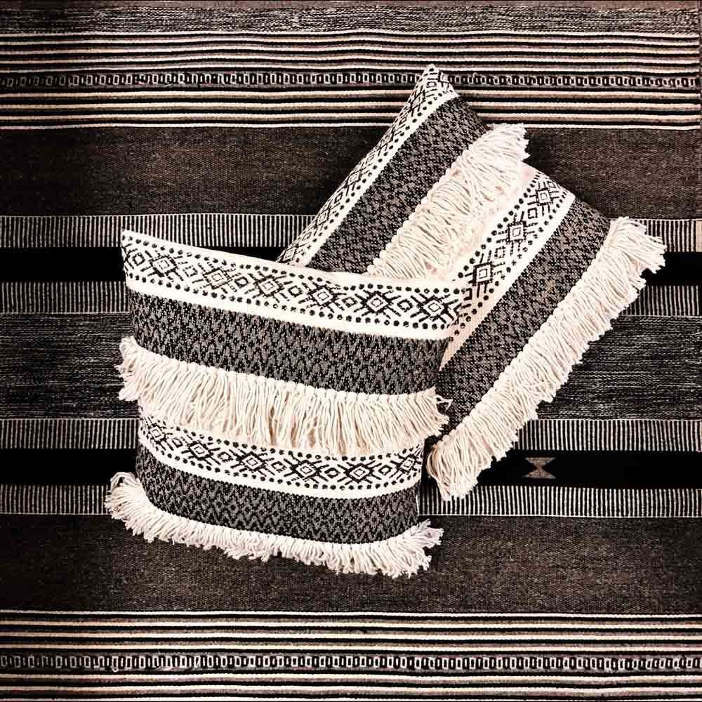 Picture of Black And White Fringe Pillow