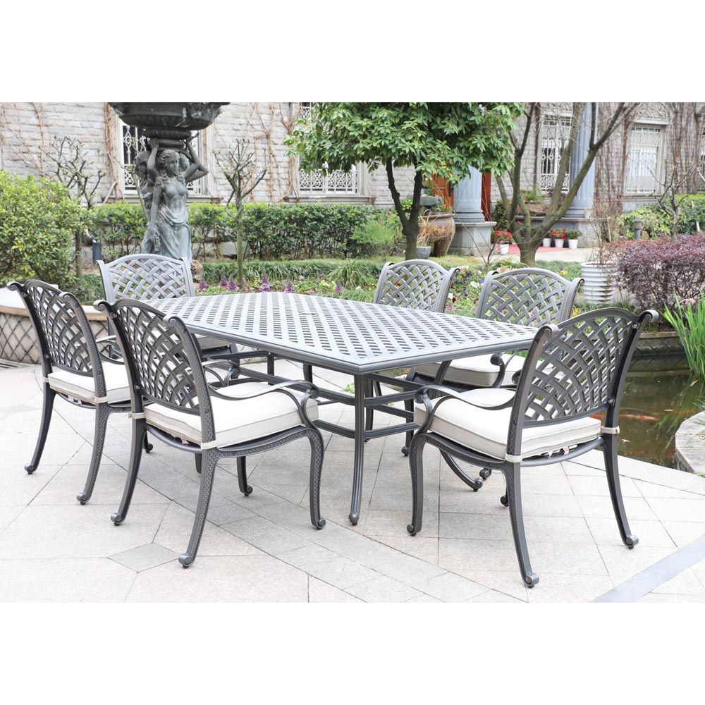 Picture of Silver Outdoor 7-Piece Dining Set With Six Arm Chairs