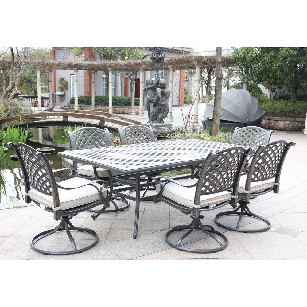 Picture of Silver Outdoor 7-Piece Dining Set With Six Swivel Chairs