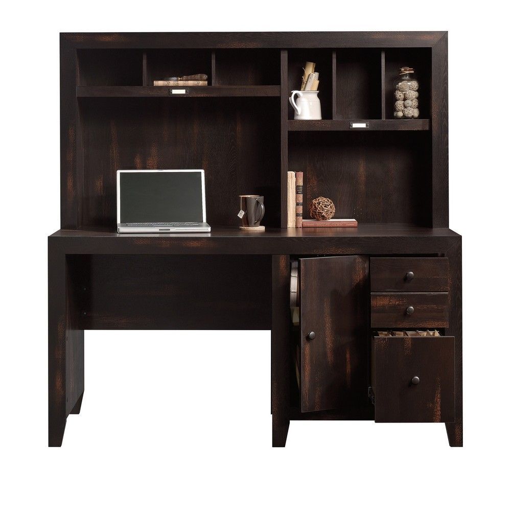 Picture of Dakota Pass Computer Desk with Hutch - Char Pine