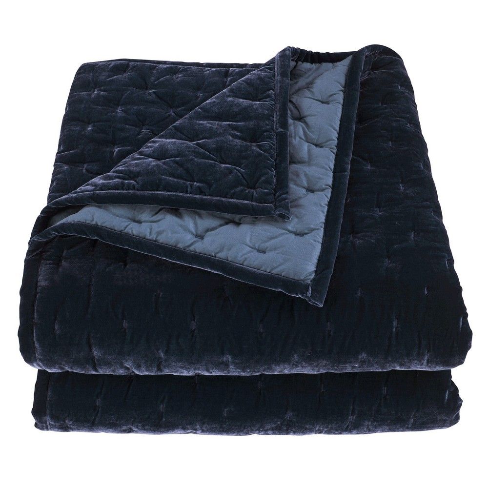 Picture of Stella Faux Silk Velvet Quilt - Midnight Blue - King