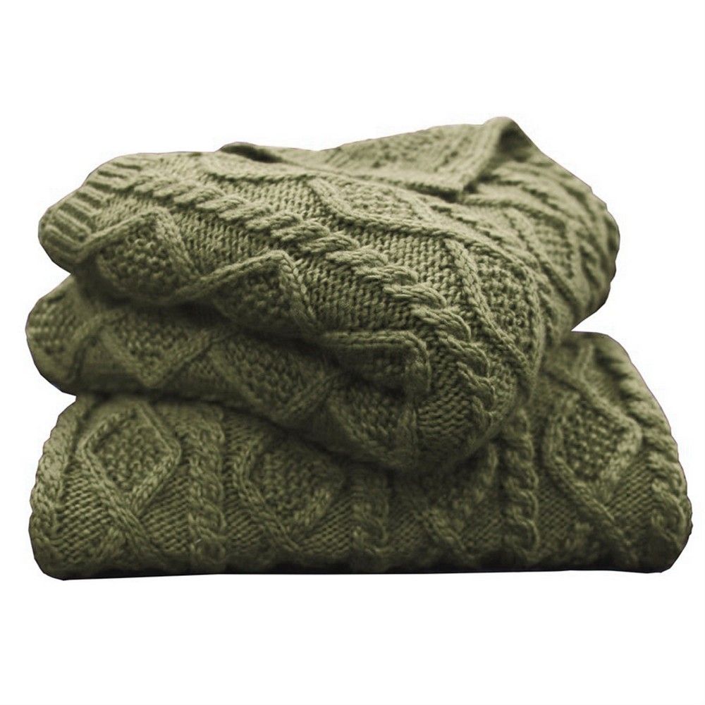 Picture of Cable Knit Soft Wool Throw Blanket - Sage Green